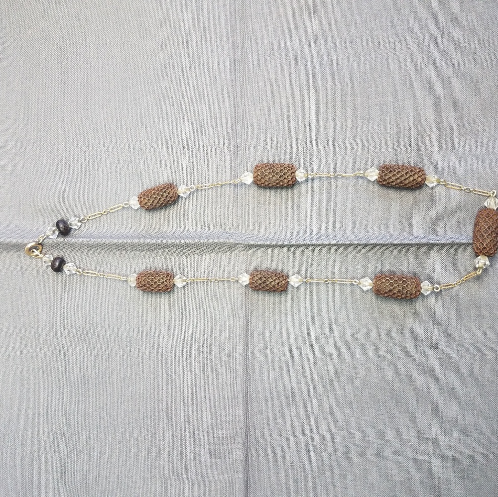 Vintage necklace with honeycomb and crystal beads